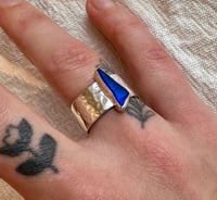 Image 3 of Silver hammered ring Blue seaglass size M/N