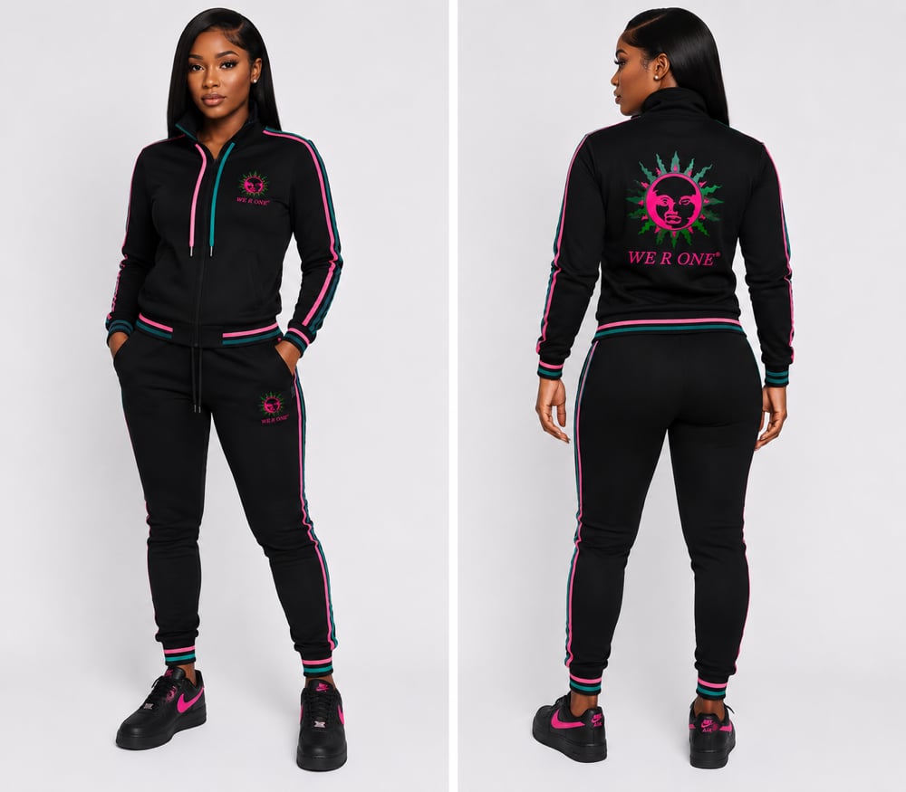 Image of LADIES 2 STRING FULLZIP DRI FIT SWEATSUIT - BLK
