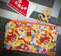 Image 4 of Asian Crane with Folding Fans Zippered Pouch 
