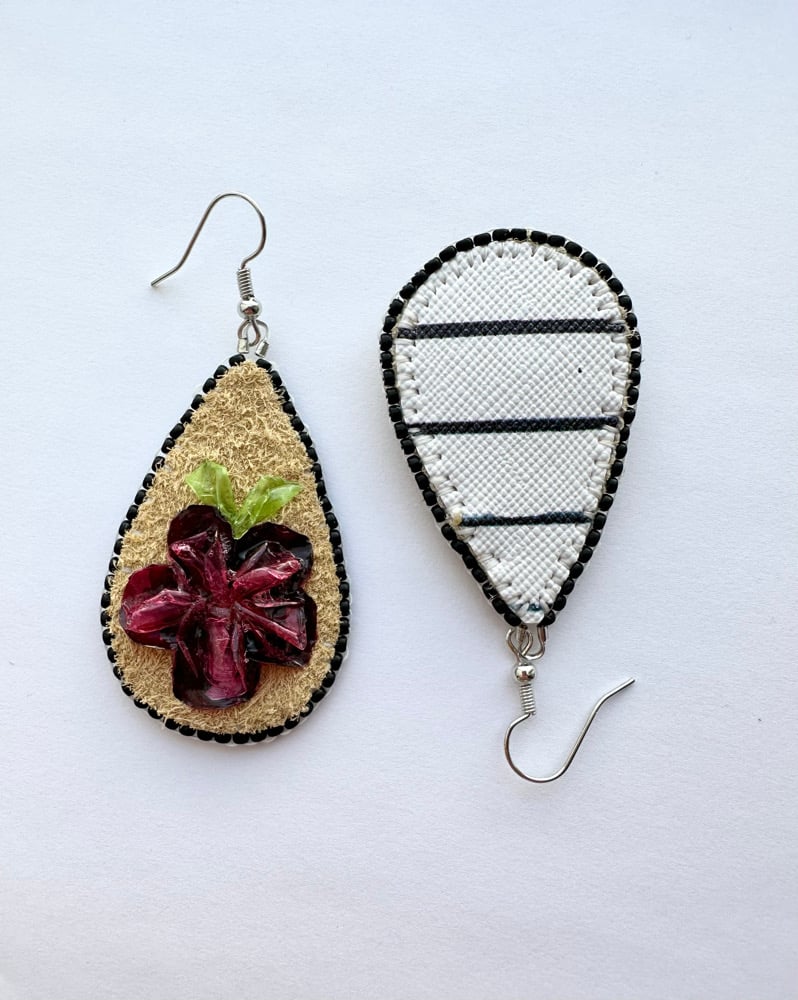 Image of Burgundy & Black floral Fish Scale Earrings