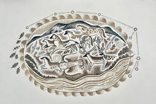 FROM THE CAVE WALL PEN AND INK DRAWING 