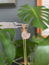 Image 4 of Gold Rose Quartz Moon Crystal Necklace