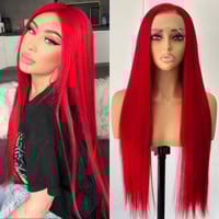 Image 1 of 13X4 Burgundy Red Wig Long Straight Synthetic Lace Front Wig Dark Wine Colored Hair Lace Frontal Wig