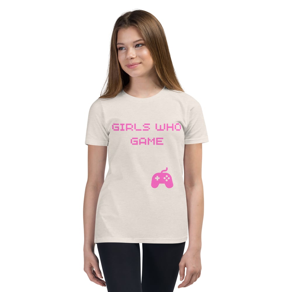 Image of Youth Girls Who Game T-Shirt (pink letters)
