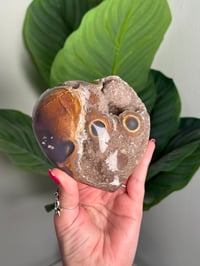 Image 2 of AGATE X AMETHYST STALACTITE HEART ON CUSTOM STAND -URUGUAY- G