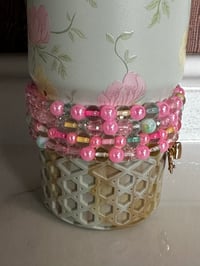 Image 4 of Spring Blossom Gold and Pastel Tumbler Bracelet Stack