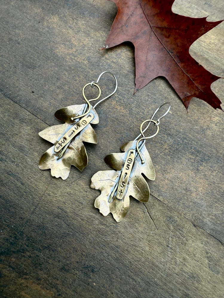 Image of Brass Oak Leaf "Resist" Earrings