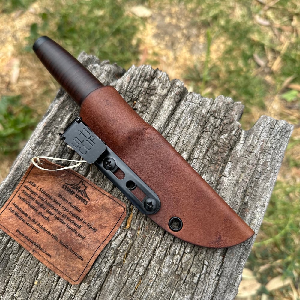 Image of 95mm Puukko AEB-L Stacked Leather 