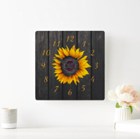 Image 4 of Rustic Wood Sunflower Square clock 