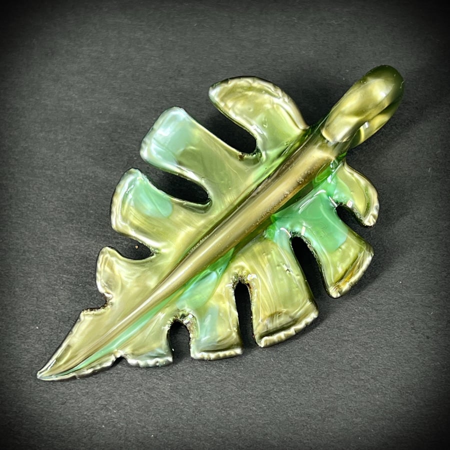 Image of Variegated Metal Monstera Leaf Pendant