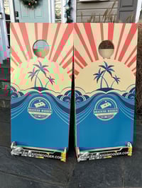 Image 3 of Brackish Wooder Cornhole Boards - Vintage Sunset w/ Palm Trees - MT6242