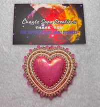 Image 4 of Hand Painted/Polished Pink Heart Beaded Earrings