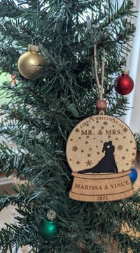 Image 5 of First Christmas as Mr. & Mrs. Wooden Snow Globe - Custom, Personalized Gift for Newlyweds 