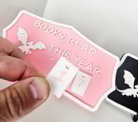 Image 4 of Books Read This Year Shelf Tracker – Hanging Mini Book Counter with Numbered Charms & Stand 