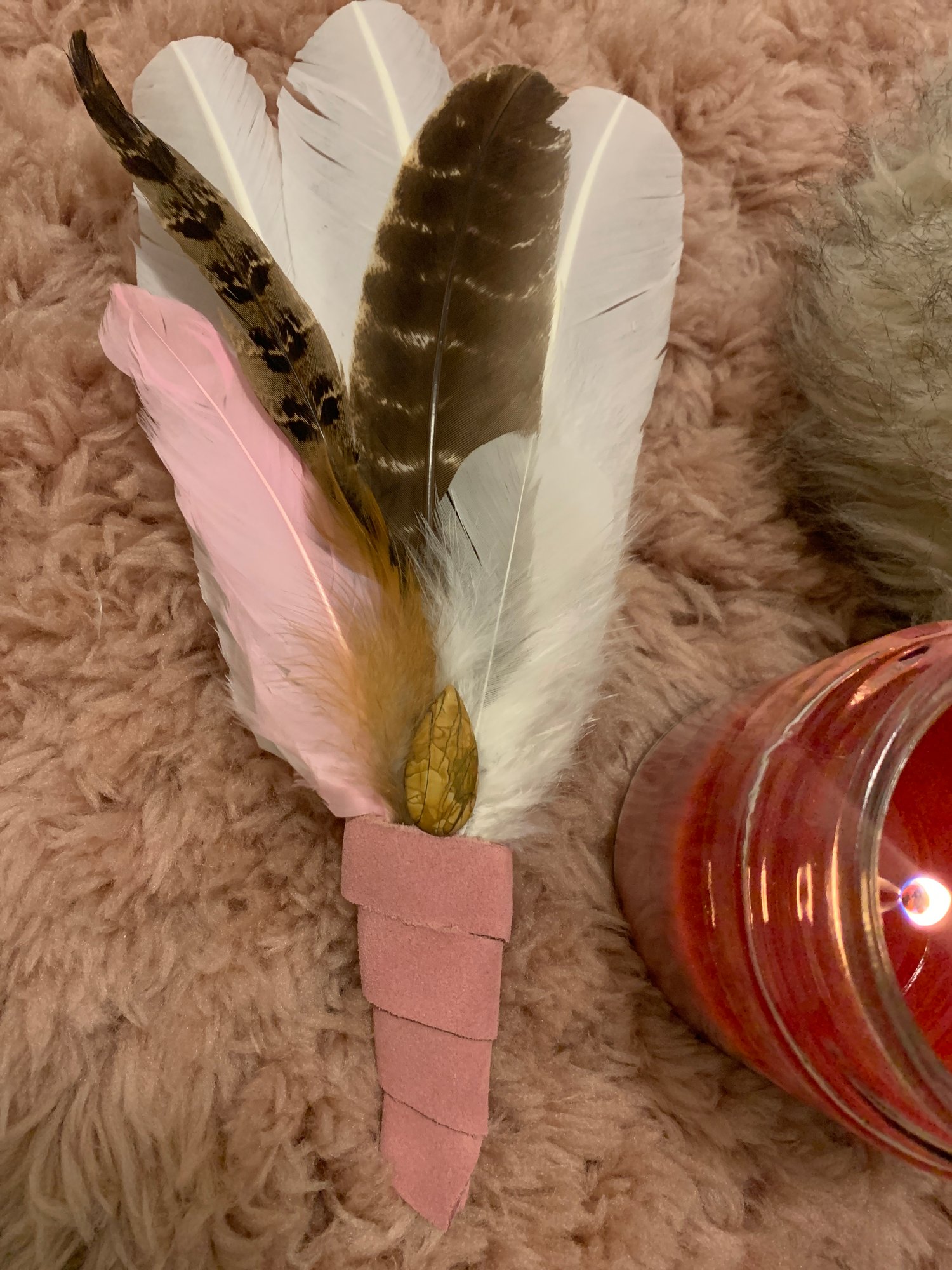 Image of A Pink Earth~Smudge feather fan large Free US Shipping 