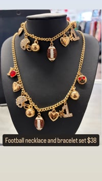 Gold football necklace and bracelet set