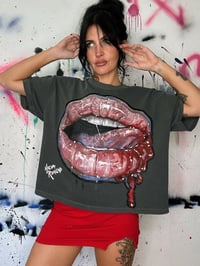 Image 3 of “BITE DOWN” CUSTOM PAINTED BOXY TEE XL