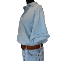 Image 5 of Light Blue Distressed Short Sleeve Button Down Club Room Shirt - Size M Men’s