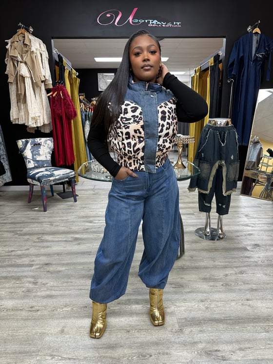 Image of MARIAH LEOPARD/DENIM VEST