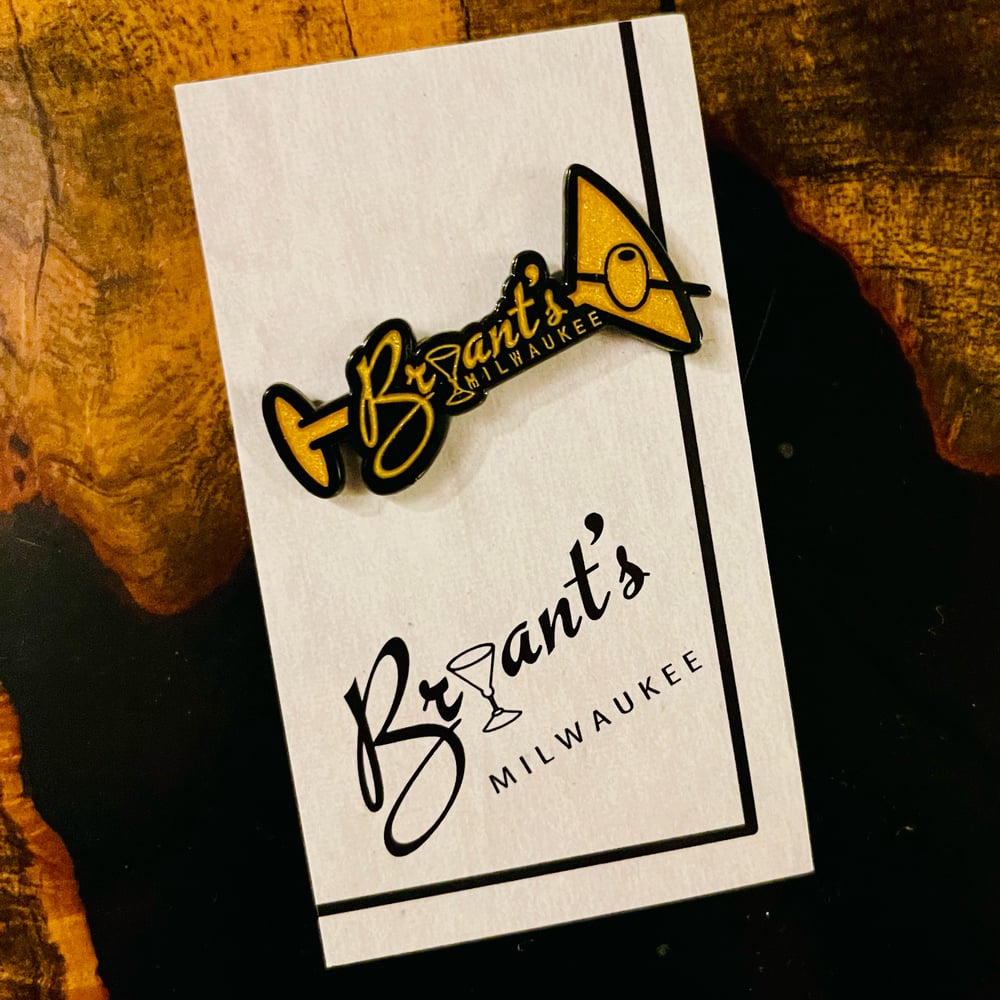 Bryant's Cocktail Lounge Milwaukee 1.75" Glitter Gold Logo Martini Enamel Pin