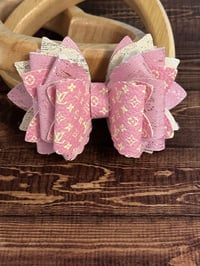 Image 2 of Spring Blossom Pink & Yellow Designer-Inspired Straw Topper Bow