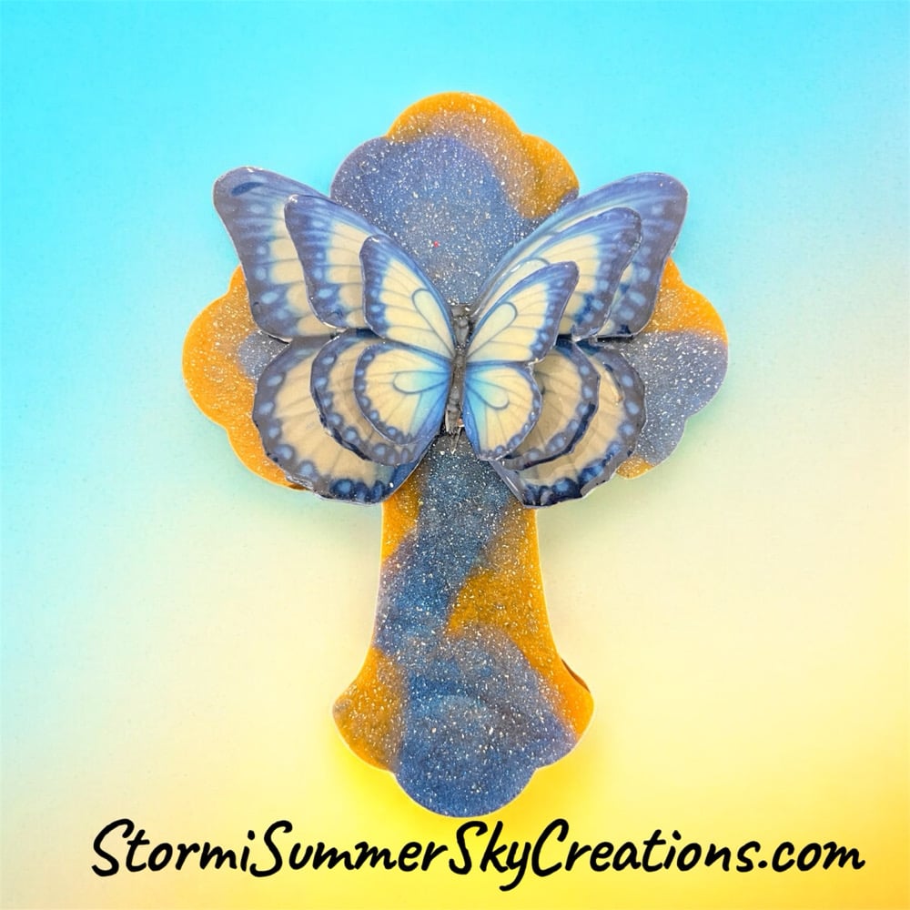 Image of Blue/ Orange Marbled Cross Prayer/Trinket Box