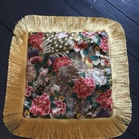 Image 1 of Japanese Metallic Peacock Cushion Cover With Gold Fringe
