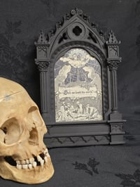 Image 2 of Antique biblical page and real preserved web inside  black cathedral frame