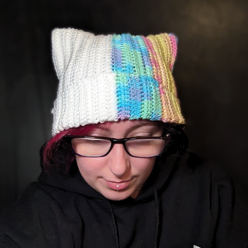 Image of Marshmallow Flump Ribbed Cat Beanie