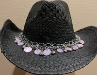 Image 1 of Black Cowboy Hat Silver  and Lavender Chain Band