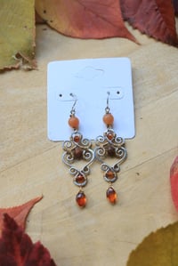 Image 2 of Mixed Metal Woven Orange Garnet Earrings