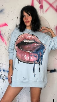 Image 3 of “BLUE BLOOD” CUSTOM PAINTED PULLOVER SWEATER XL