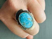 Image 8 of Size 8.5 Kingman turquoise ring with Van Gogh quote