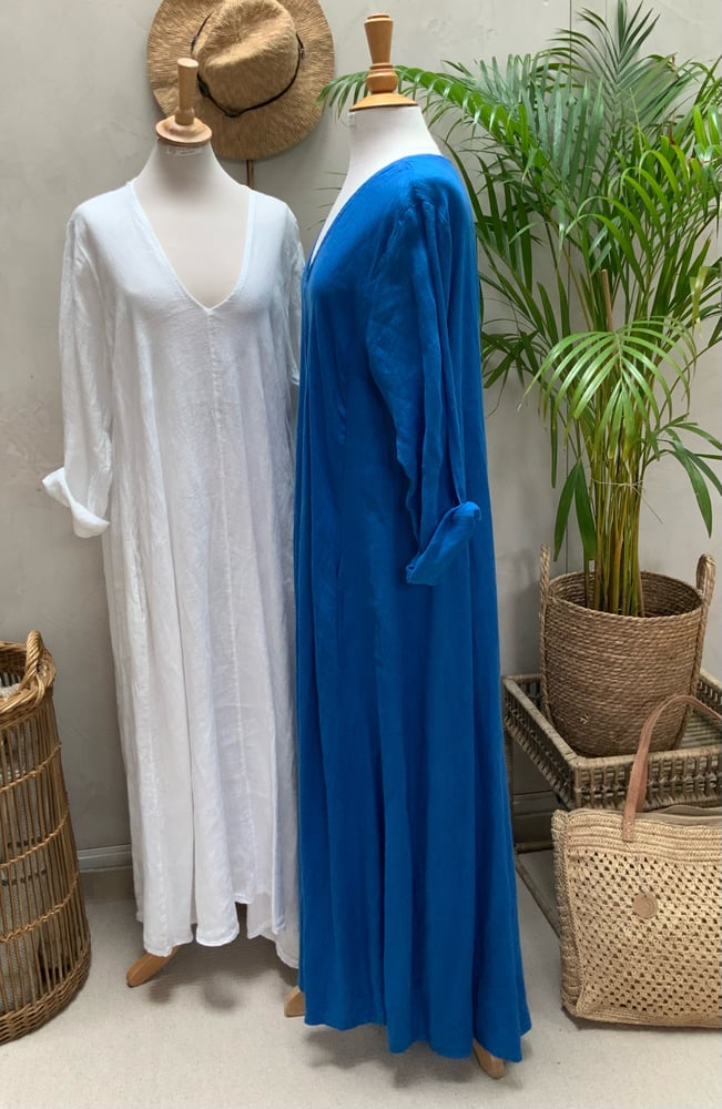 Image of Robe En Lin Alizé Bleu Roi Longue 