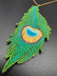 Image 2 of Metallic Peacock Feather Necklace