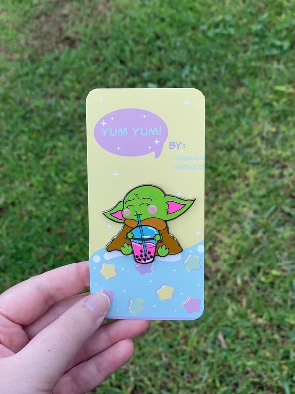 Image of Baby Alien Drinking Boba Enamel Pin
