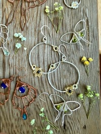 Image 2 of Sterling Woven Luna Moth Earrings with Peridot