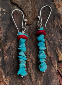 Image 5 of Kingman Turquoise and Coral Earrings 