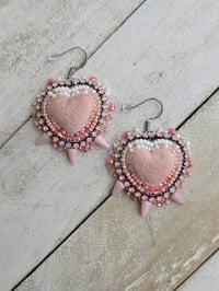 Image 1 of Pink fuzzy heart earrings