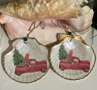 Image 2 of Red Truck Scallop Shell Ornament