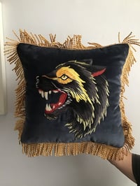 Image 8 of Black And Grey Wolf Velvet Cushion