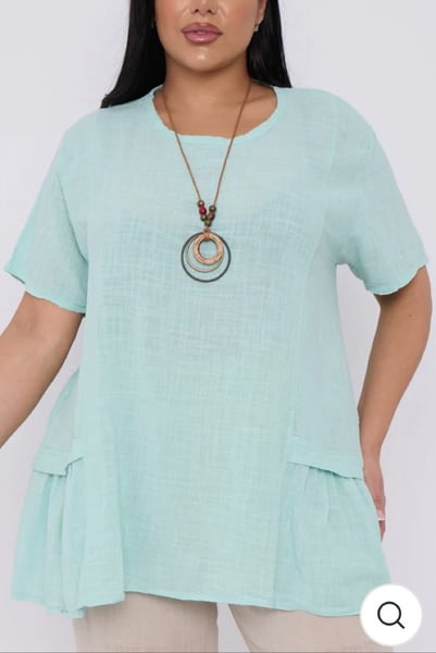 Image of Plain Side Pleated Cotton Necklace Top