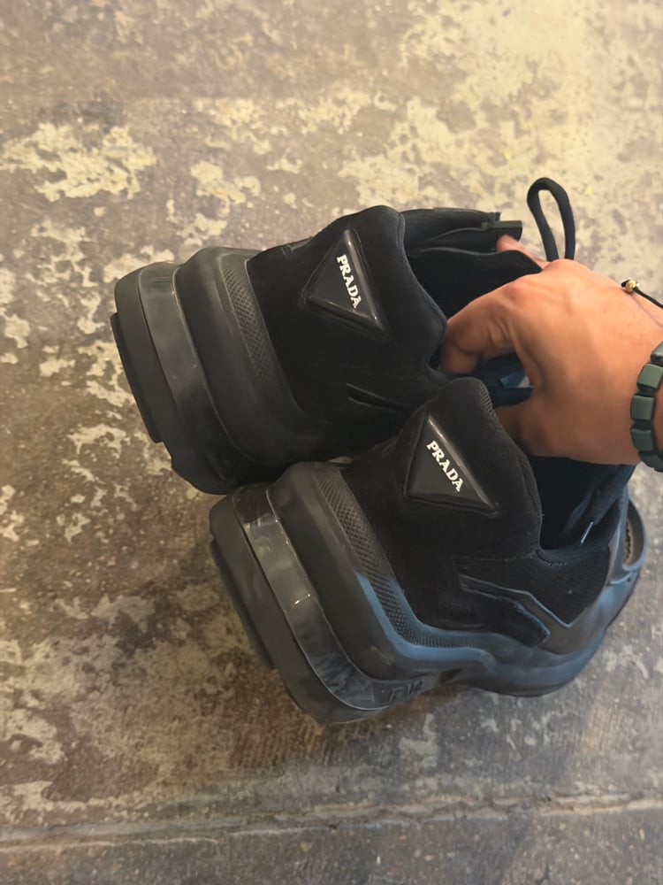 Image of Prada Systeme Brushed Leather Sneaker