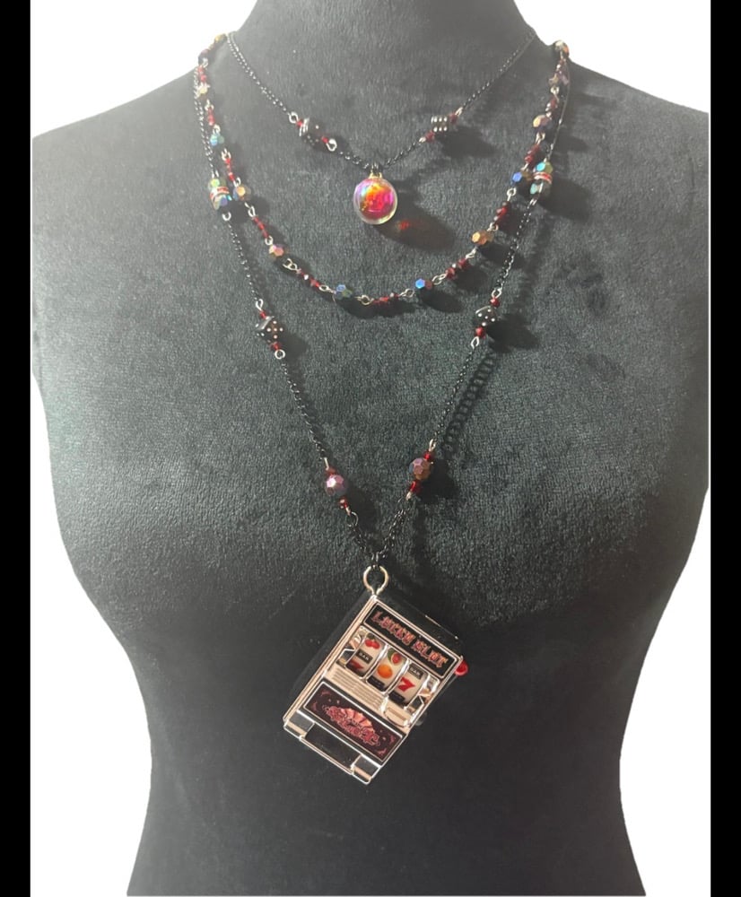Image of Casino Inspired Slot Machine And Dice Layered Necklace one of 