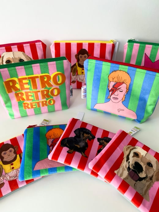 Bird Modern Vintage - Vibrant velvet retro make up bags and purses