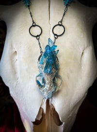 Image 2 of Blue Quartz Embellished Mink Skull - Necklace 