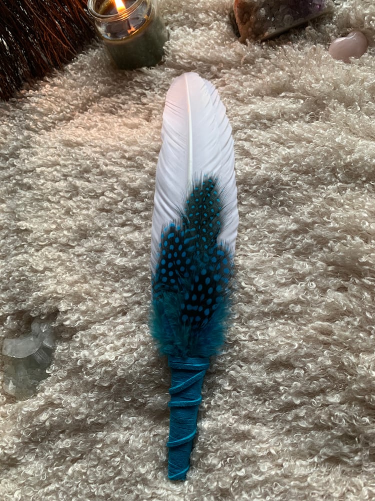 Image of Blue skys and water ~ Smudge feather large Free US shipping 