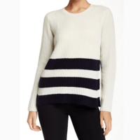 Image 1 of VINCE beige and navy cable knit crew neck long sleeve sweatshirt