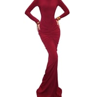 Image 2 of Turtleneck Ruched Red Dress dresses