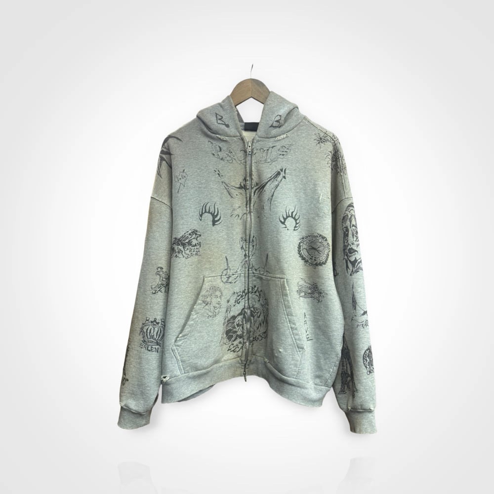 Image of Balenciaga Tattoo 2023 Gray Zip Up